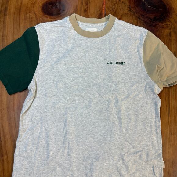 Aim'e Leon Dore Crewneck T-shirt Tee Men's Cotton Color block Embroidered Z27 - Picture 2 of 5